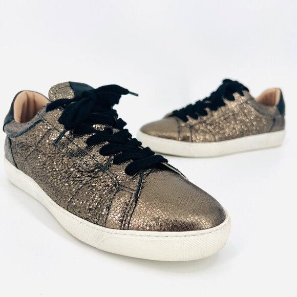 All Saints Sheer Leather Shimmer Trainers 01-11-94‎ Metallic Gold Sizer 10 - Picture 1 of 12
